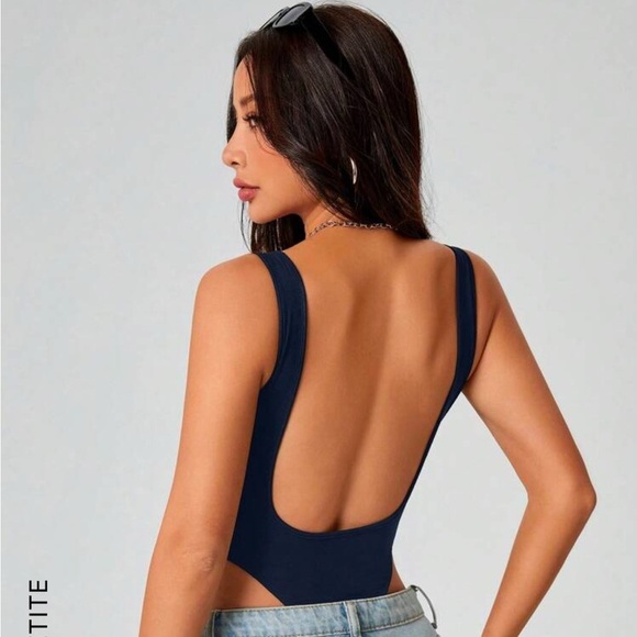 Blue Fitted Bodysuit with Square Neckline - Picture 2 of 3